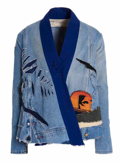 Shop Greg Lauren 'overall Palm Gl1' Jacket In Blue