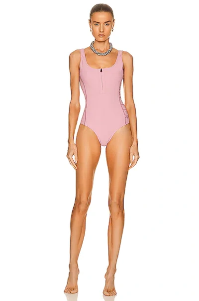 Shop Moncler Half Zip Swimsuit In Pink