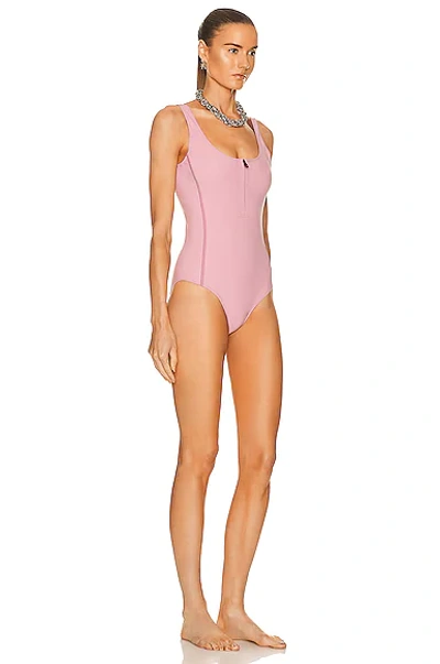 Shop Moncler Half Zip Swimsuit In Pink