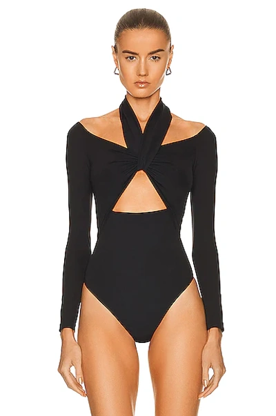 Shop Alexander Mcqueen Long Sleeve Cutout Bodysuit In Black
