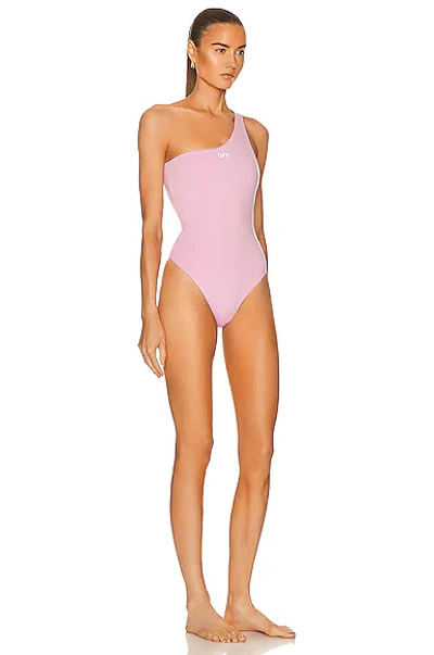 Shop Off-white Off Stamp One Shoulder Swimsuit In Lilac & White