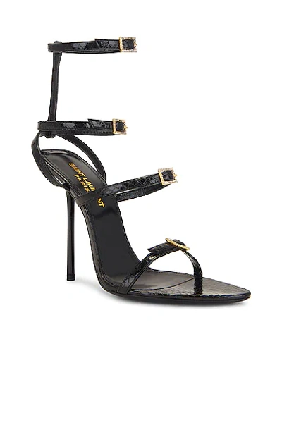 Saint Laurent Nuit Lacquered Ayers Sandals In Nero