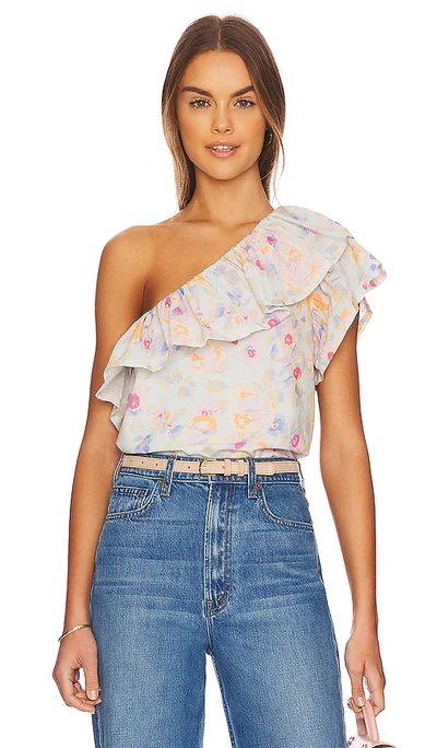 Shop Something Navy One Shoulder Ruffle Top In Baby Blue