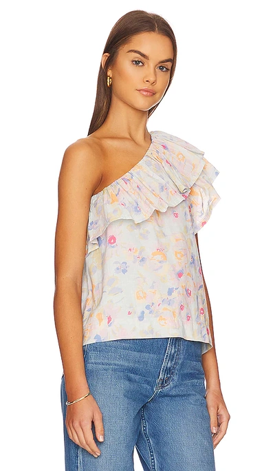Shop Something Navy One Shoulder Ruffle Top In Baby Blue