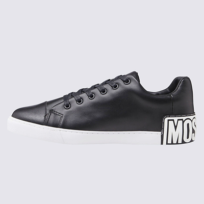 Shop Moschino Black Leather Sneakers