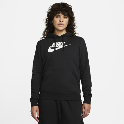 Shop Nike Women's  Sportswear Club Fleece Logo Pullover Hoodie In Black