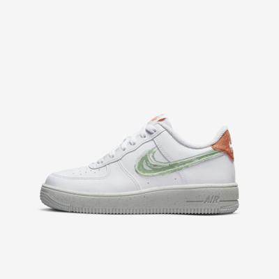 Shop Nike Air Force 1 Crater Big Kids' Shoes In White,orange Trance,sail,enamel Green