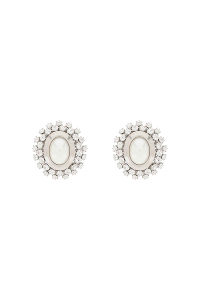 Shop Alessandra Rich Crystal &amp; Pearl Earrings In Silver