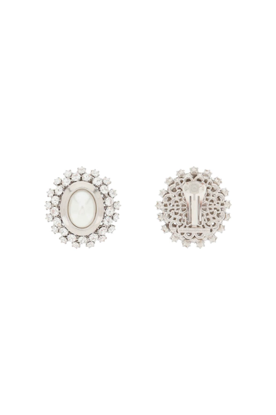 Shop Alessandra Rich Crystal &amp; Pearl Earrings In Silver