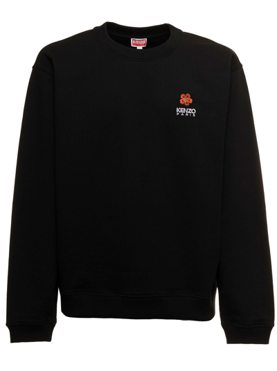 Shop Kenzo Black Sweatshirt In Light Fllece With Broke Flower Embroidery To The Chest  Man