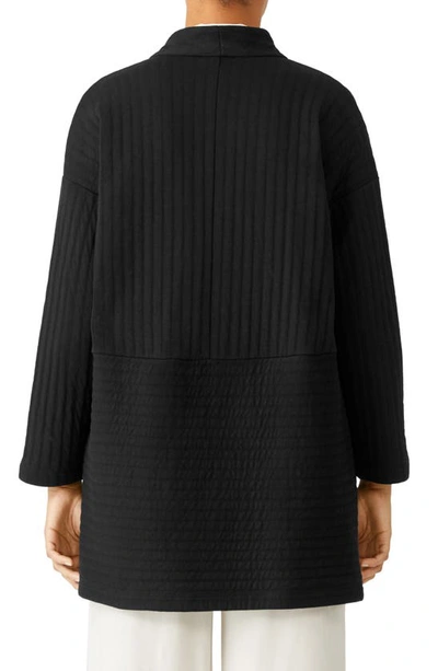Shop Eileen Fisher Organic Cotton Channeled Open Front Jacket In Black