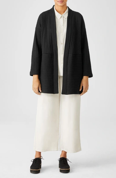 Shop Eileen Fisher Organic Cotton Channeled Open Front Jacket In Black