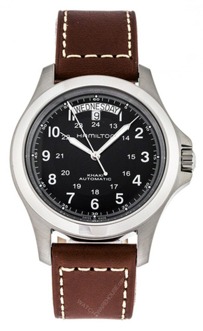 Pre-owned Hamilton Khaki Field King Open Case Brn Leather Men's Watch H64455533