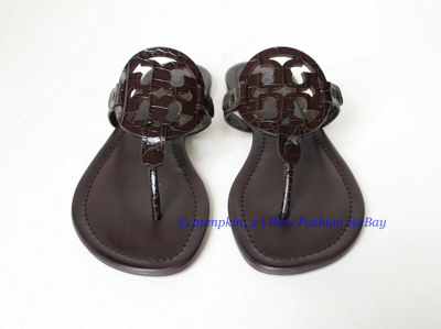 Pre-owned Tory Burch Miller Croc Logo Leather Sandals Brown 6.5 7 7.5 8 8.5 Authentic In Ivory