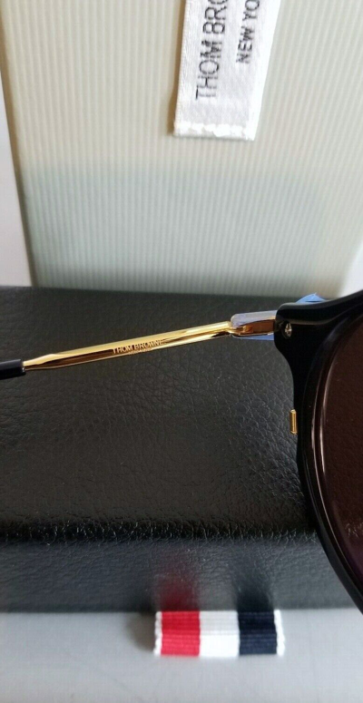 Pre-owned Thom Browne 807 D-t-nvy-gld Sunglasses Navy 18kt Gold W/ Brown Lenses 45m