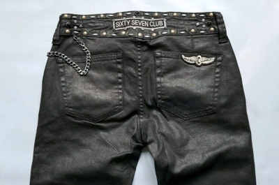 Pre-owned Polo Ralph Lauren $498 Sixty Seven Club Womens Bikers Waxed  Studded Black Jeans | ModeSens