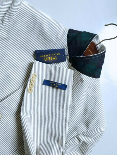 Pre-owned Polo Ralph Lauren $498  3-button Seersucker Mens Striped Grey Sport Suit Jacket In Gray