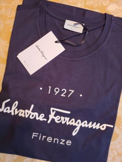 Pre-owned Ferragamo Authentic Salvatore  Men Firenze Logo Tshirt Navy 2xl $400 In Blue