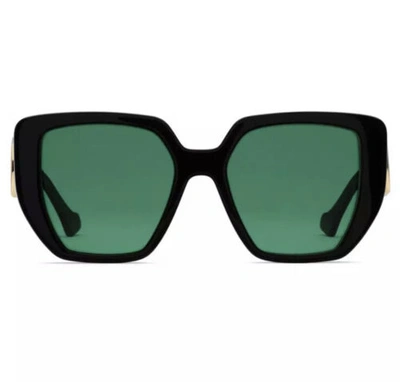 Pre-owned Gucci Sunglasses Gg0956s 001 Black Gold Green Lens Square Woman Authentic
