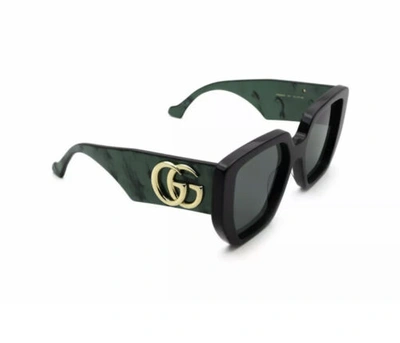 Pre-owned Gucci Sunglasses Gg0956s 001 Black Gold Green Lens Square Woman Authentic