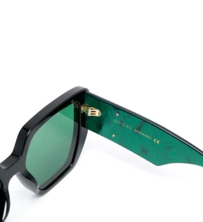 Pre-owned Gucci Sunglasses Gg0956s 001 Black Gold Green Lens Square Woman Authentic