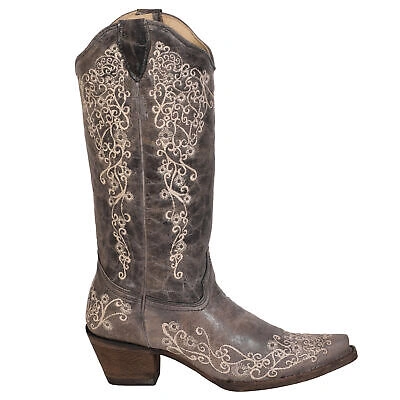 Pre-owned Corral Boots Corral Ladies Embroidery Brown Cowhide Leather Cowgirl Boots