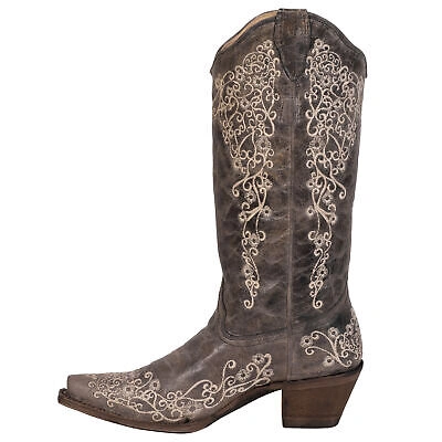 Pre-owned Corral Boots Corral Ladies Embroidery Brown Cowhide Leather Cowgirl Boots