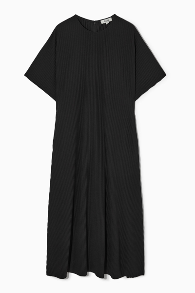 Shop Cos Pleated Midi T-shirt Dress In Black