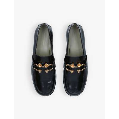 Shop Bottega Veneta Women's Black Madame Horsebit-embellished Leather Loafers