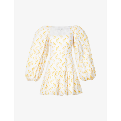 Shop Caroline Constas Julian Floral-print Cotton-blend Mini Dress In Yellow Vacation Floral
