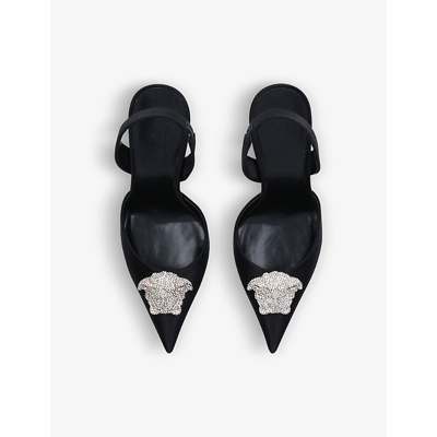 Shop Versace Women's Black La Medusa Woven Slingback Pumps
