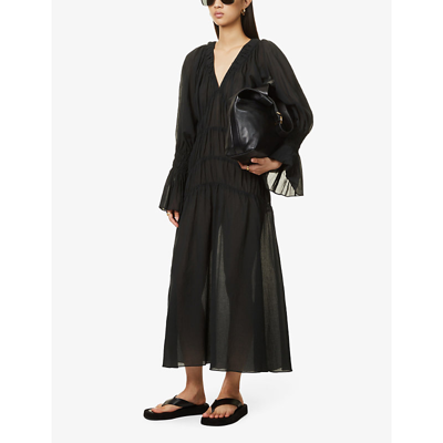 Shop By Malene Birger Ahyenna V-neck Organic-cotton Maxi Dress In Black