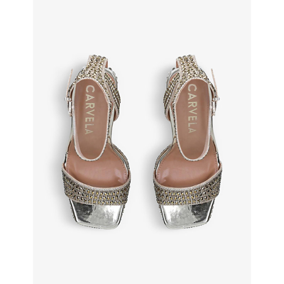 Shop Carvela Women's Gold Kianni Embellished Metallic Woven Platform Sandals