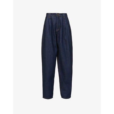 Shop Magda Butrym Topstitched Wide-leg Mid-rise Jeans In Navy