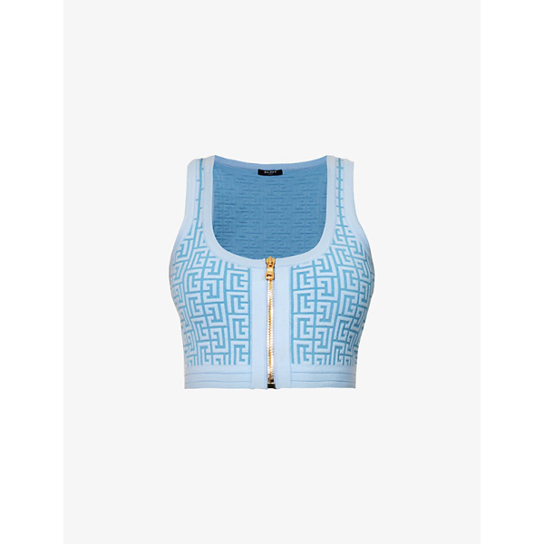 Monogram wool-blend crop top
