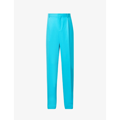 Shop Botter Classic Pleated Straight-leg Recycled-polyester-blend Trousers In Ocean Green