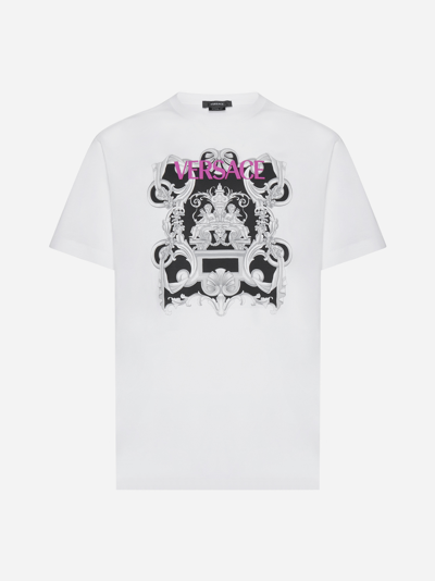 Shop Versace Logo And Print Cotton T-shirt