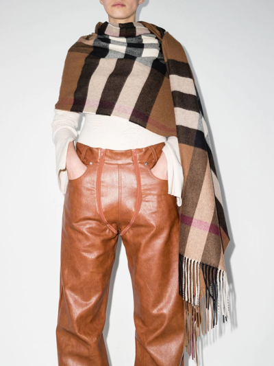 Shop Burberry Oversized Checked Cashmere Scarf In Brown