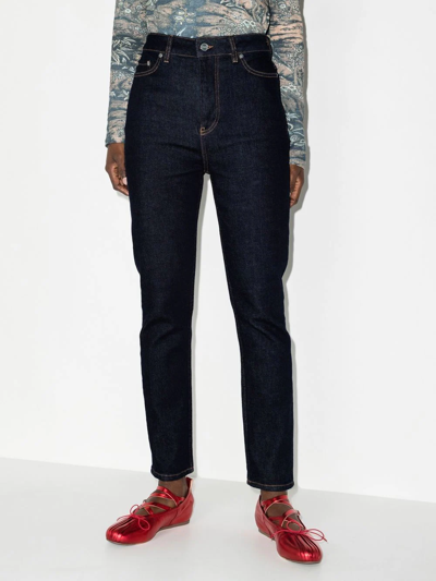 Shop Ganni Slim-leg Cropped Jeans In Blue