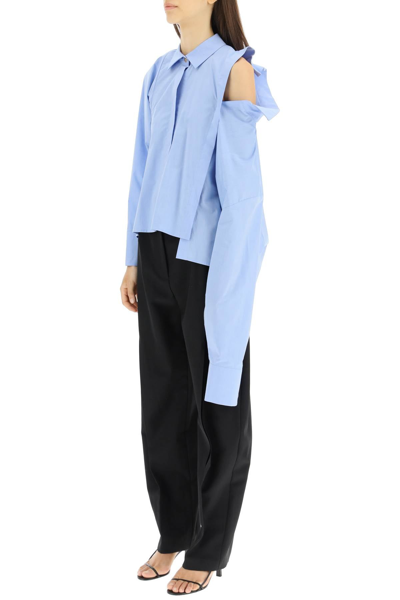 Shop A.w.a.k.e. Mode Double-collar Asymmetrical Shirt In Blue