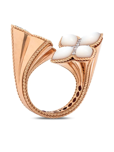 Shop Roberto Coin 18kt Rose Gold Princes Flower Diamond And Mother Of Pearl Ring In Rosa
