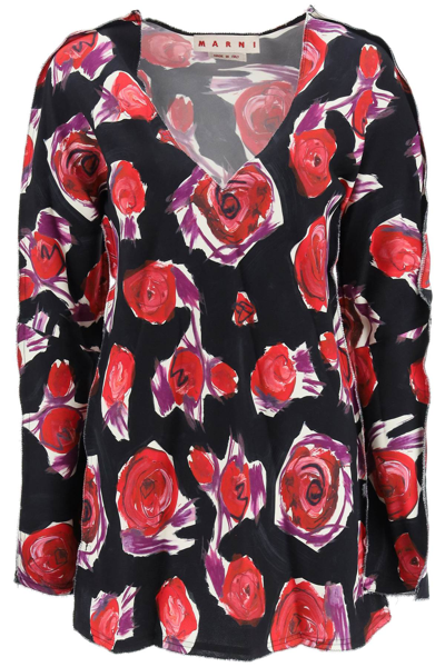 Shop Marni Spinning Roses Long Cady Shirt In Multicolor