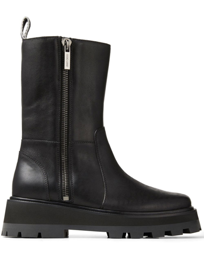 Shop Jimmy Choo Bay Flat Chunky Leather Boots In Schwarz