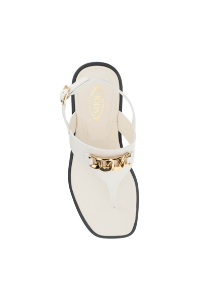 Shop Tod's Leather Thong Sandals In White