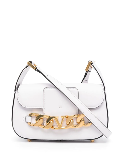 Shop Valentino Vlogo Leather Crossbody Bag In Weiss