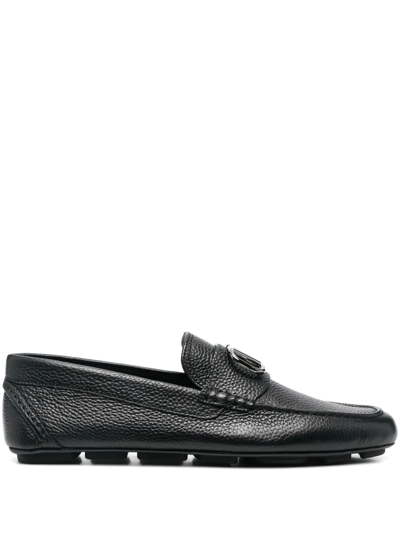 Shop Valentino Vlogo Signature Leather Driving Shoes In Black