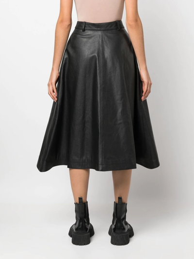 Shop Balenciaga Leather Midi A-line Skirt In Black