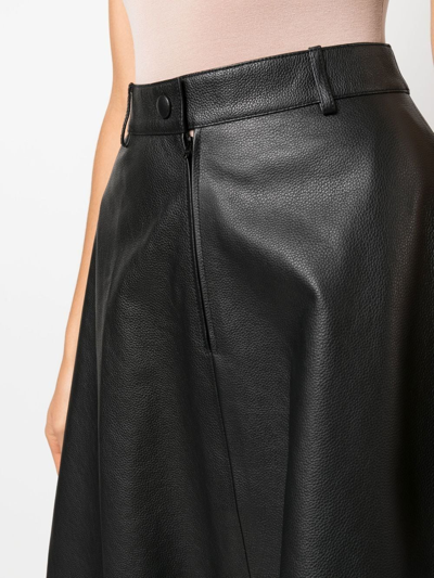 Shop Balenciaga Leather Midi A-line Skirt In Black