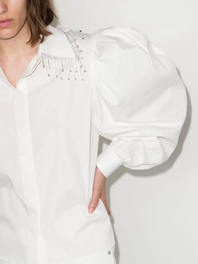 Shop Anouki Crystal-fringe Puff-sleeve Cotton Shirt In Weiss