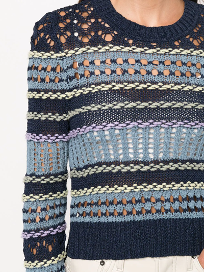 Shop Jonathan Simkhai Striped Crochet-knit Jumper In Blau